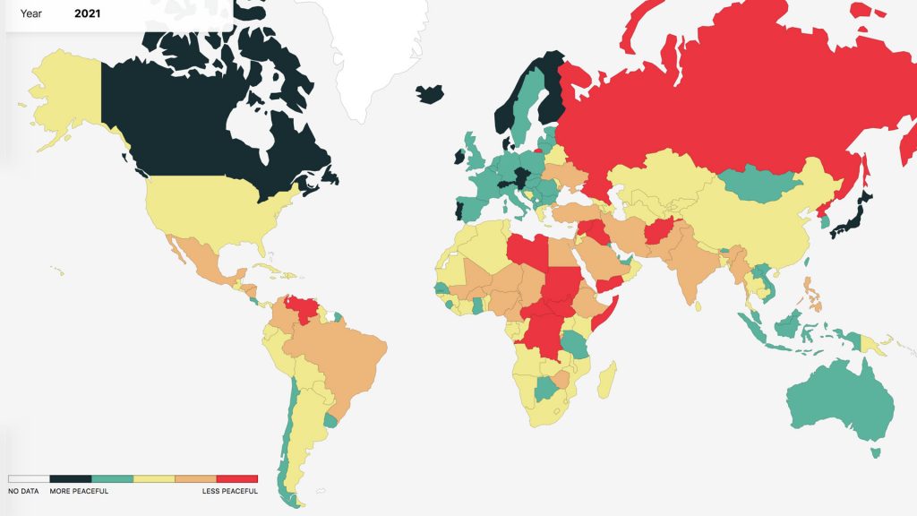 World map ranking peace 2021